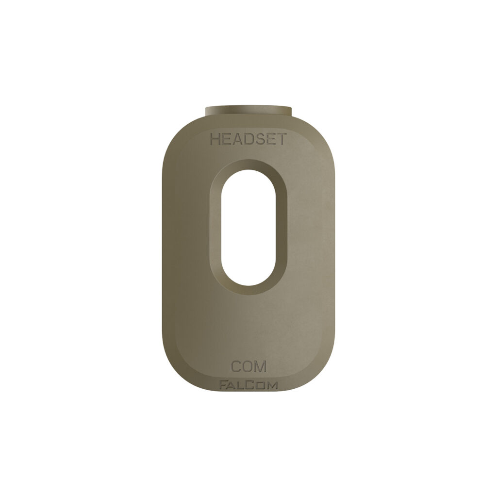 An image of FalCom Hub Mini Cover, front angle, in colour tan. The background is transparent, with one opening for the buttons of the control unit.