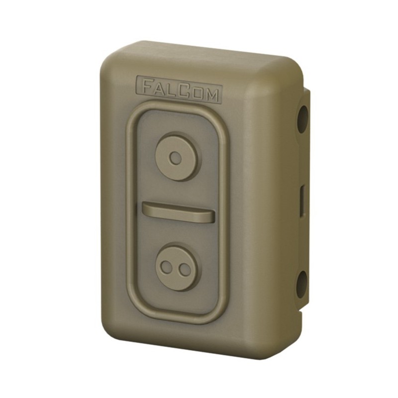 FalCom wireless PTT in colour tan, from a front-left angle.